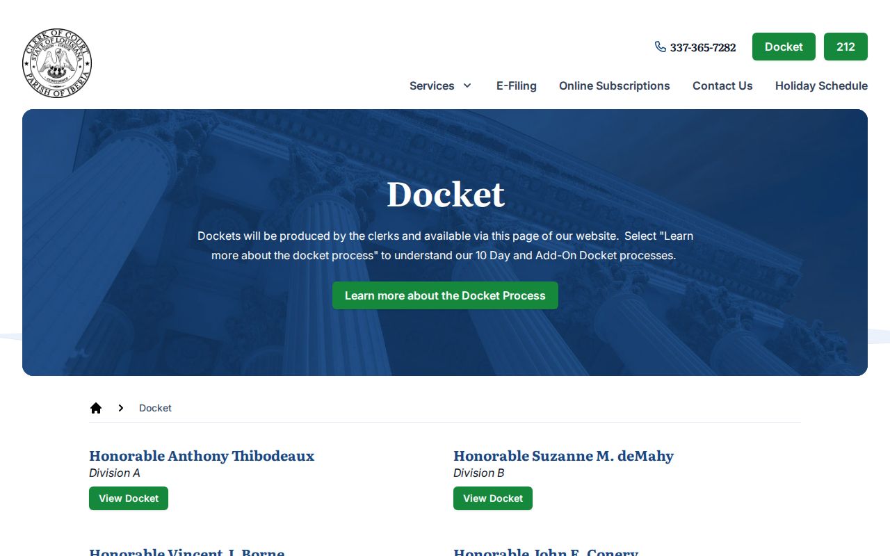 Iberia Parish court docket used after arrests and for filed court activity